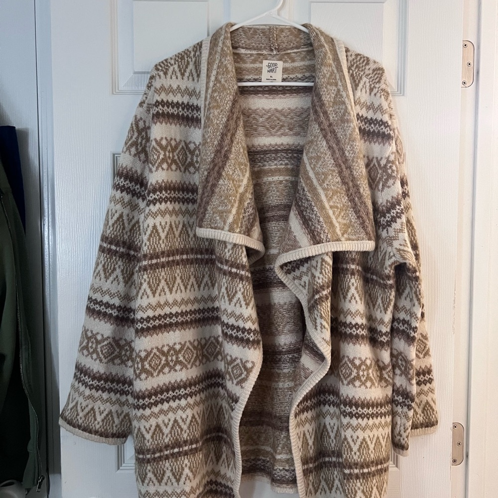 Cozy Knit Open Front Cardigan - Brown and Cream